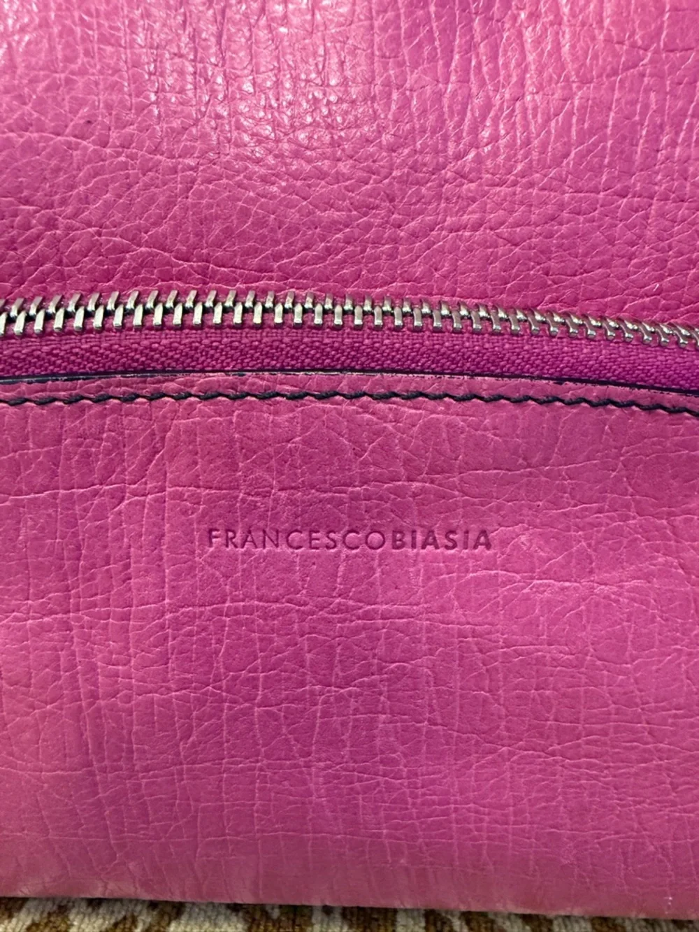 💯 Authentic FRANCESCO BIASIA Pink Leather Bowler Satchel Bag w Silver Hardware